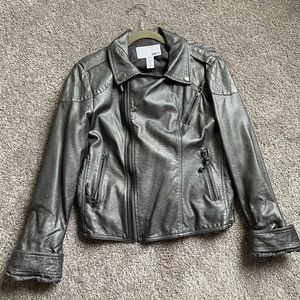 Gray Bar III leather moto jacket.